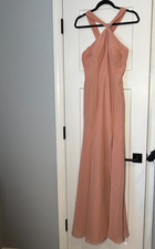 Azazie Rue A‑Line Halter Neck Floor‑Length Chiffon Bridesmaid Dress Size A6
