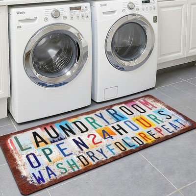 Laundry Room Rug Runner 20''x48'' Multicolor Retro Laundry Rooms Mat Non Slip W...