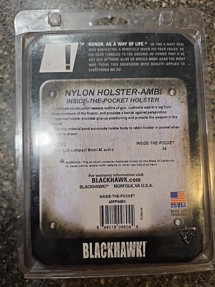 Blackhawk! Nylon Inside-the-Pocket AMBI Holster for most Compact 9/40 - Image 2 of 4
