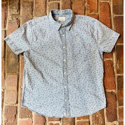Mutual Weave Men's XL Blue Floral Print S/S  Button-Up Shirt resort vacation