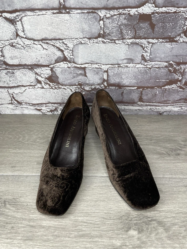 Zapatos de salón ENZO ANGIOLINI marrón texturizado floral terciopelo bloque mujer 6M EE. UU./36,5 EU Foto 2 de 4