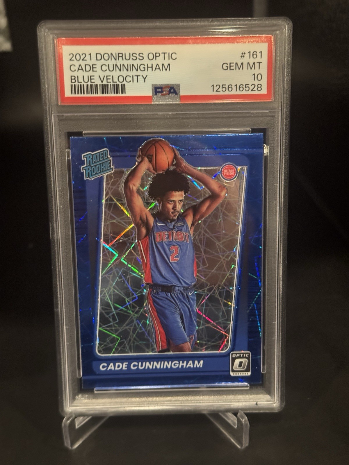 2021 DONRUSS OPTIC BLUE VELOCITY PRIZM #161 CADE CUNNINGHAM RC PSA 10 COLOR