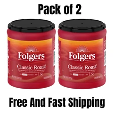 (2 PACK) Folgers Classic Roast Ground Coffee, Medium Roast, 9.6 oz Canister
