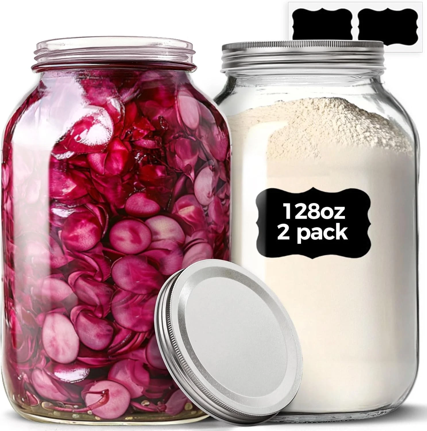 "2 Pack 1 Gallon Glass Jar with Airtight Lids,Super Wide Mouth Large Mason Jars