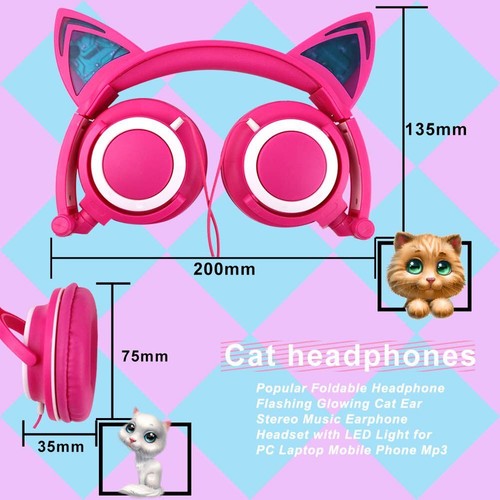 Cute Cat Ear Headset LED Glowing Lights Headphones Earphone Adjustable Headband - Picture 2 of 8