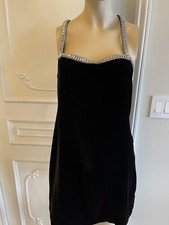 Reformation Black Velvet SilverCrystal Embroidered Neckline Straps Dress Top SZ8