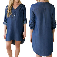 Women's Denim Shirt Dress Long Sleeve Blouse Dress Jeans Shirt Button Down Tops
