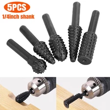 5PCS 1/4'' Rotary Burr Drill Bit Wood Carving Rotary Rasp for Dremel Die Grinder