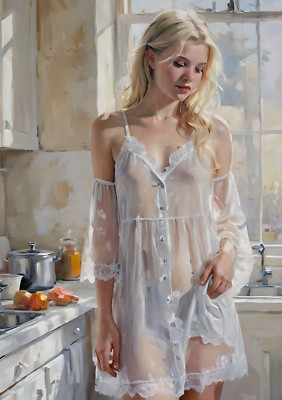 Aceo Art Card  Blonde age 18 in the kitchen