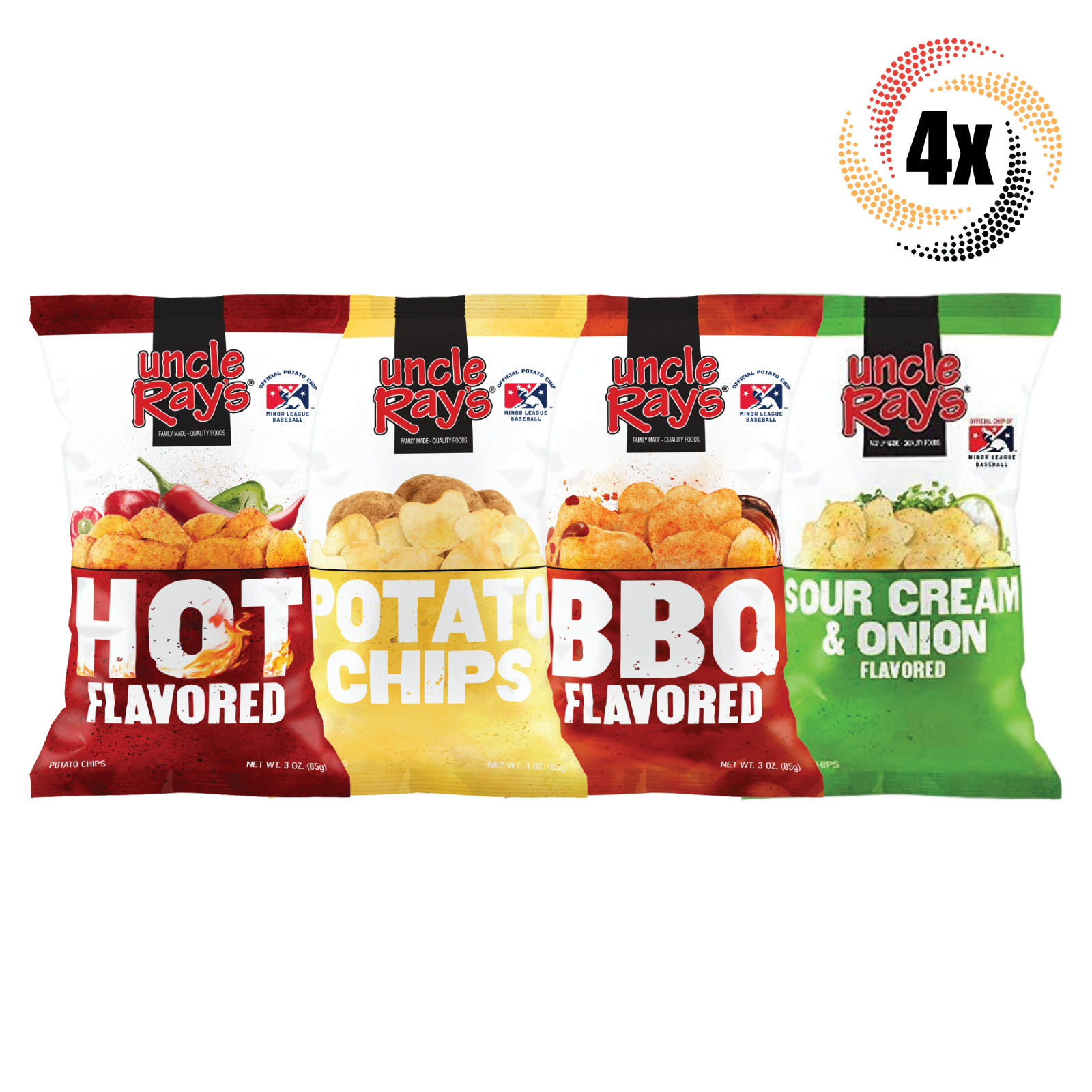 чипсы Uncle Rays в 4-х пакетиках по 3 унции (официальные картофельные чипсы MLB) Смешивай и сочетай!