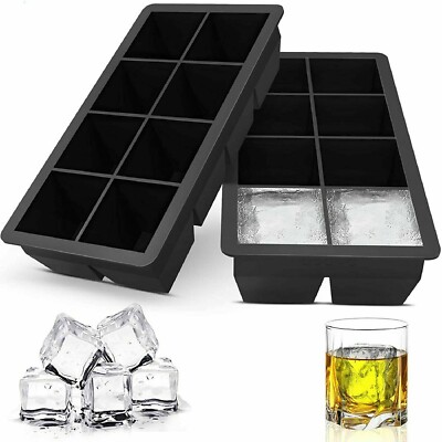 2 x 8 Ice Maker Large Cube Square Tray Molds Whiskey Ball Cocktails Silicone Big