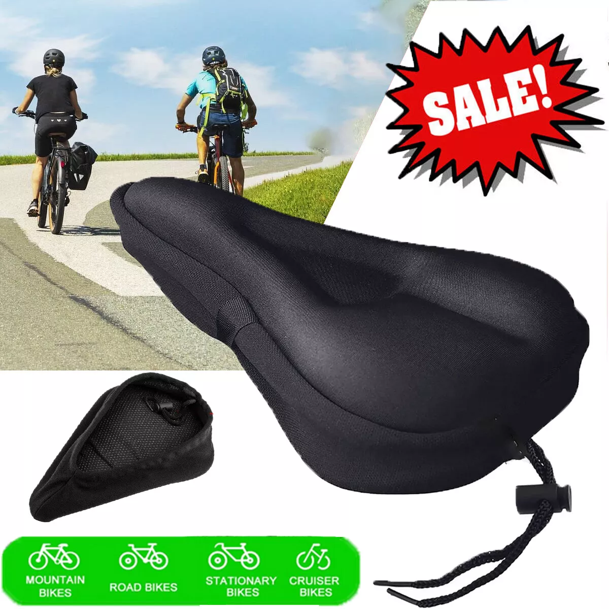 Bike seat cushion comfortable wide big bum bicycle gel cruiser extra sporty soft pad saddle seat sales