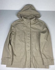 G.H. Bass Women’s Medium Jacket Tan Brown Lightweight Polyester Hooded Flaws