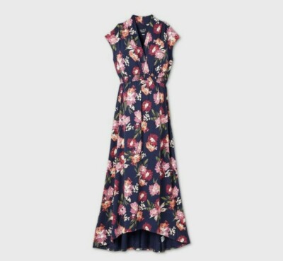 NWT-SIZE-L-Isabel Maternity Sleeveless -Floral Maternity Dress  Navy BLUE