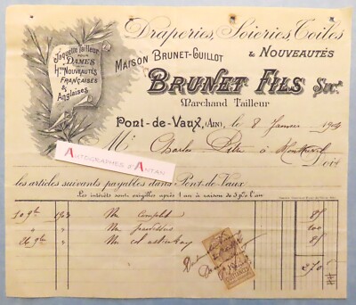   BRUNET GUILLOT Pont de Vaux 1904 Kaufmann Schneider Vorhänge Rechnung Montrevel