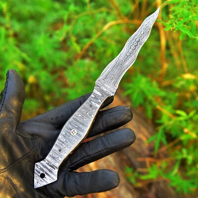 DAMASCUS KNIFE Forged Steel Hunting Dagger Kris Blade Knife Full Tang Fishing