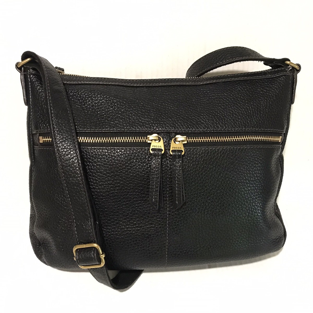 Fossil Elise Double Zip Black Pebbled Leather Large 