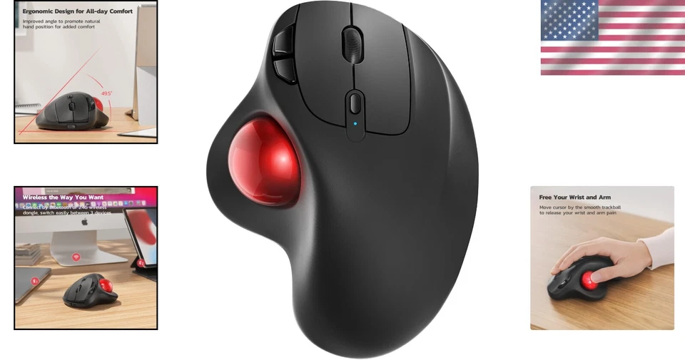 Mouse Trackball Inalámbrico M501: Ergonómico, Recargable, Conexión de 3 Dispositivos Foto 2 de 4