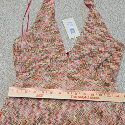 Ramy Brook Henrietta Chevron Stripe Halter Midi Dress Pink Punch  display picture 1