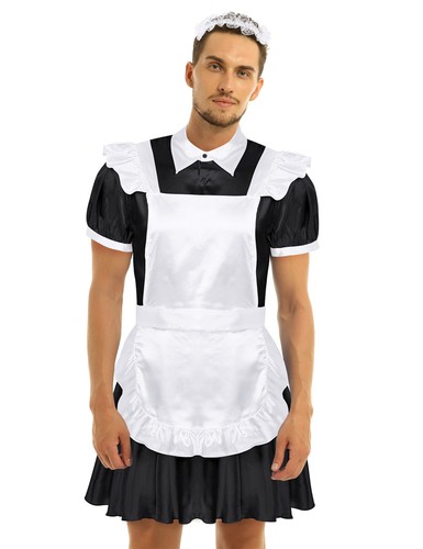 Men's 3Pcs Halloween Maid Role Play Uniform Outfit Cosplay Costume Nightwear - Picture 26 of 60
