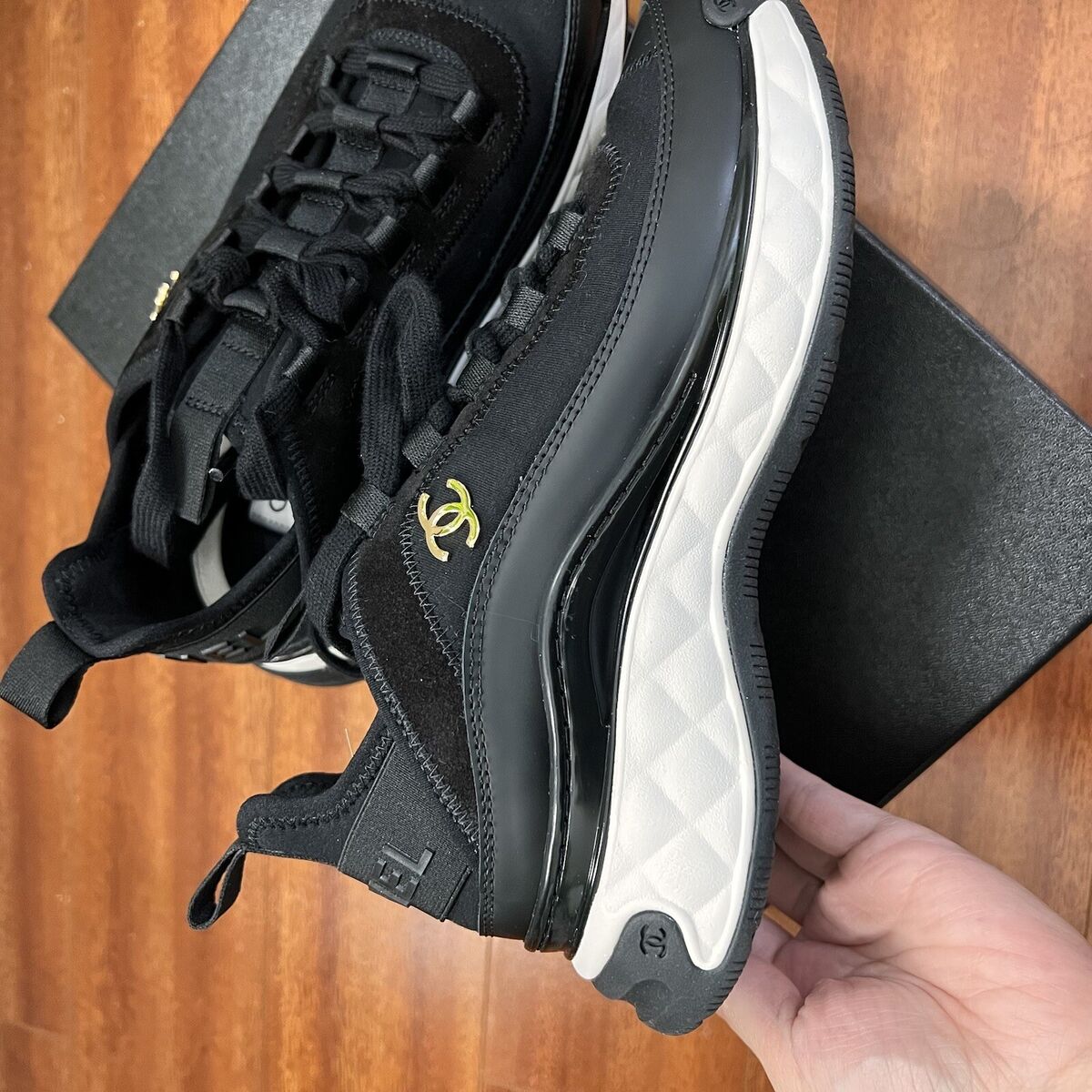 Size 7.5 - CHANEL Velvet Calfskin & Mixed Fibers Black Size 7.5 - CHANEL Velvet Calfskin & Mixed Fibers Black