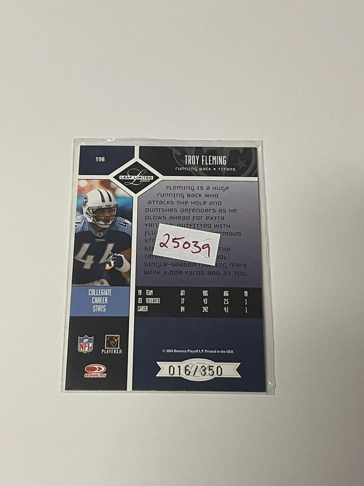 2004 Leaf Limited #198 Troy Fleming /350 **025039 - Image 2 of 2