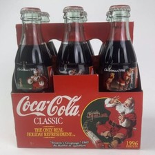 1996 Christmas Holiday 6 pack Coke Bottles Coca-Cola Santa