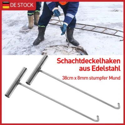 MARKENLOS 1-2X Edelstahl Kanalhaken Schachthaken Kanaldeckelheber Haken Für Kanaldeckel DE