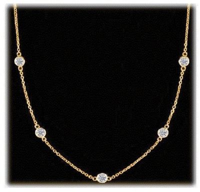 2.1 ct Round Diamond By The Yard 14k Yellow Gold Necklace 22 x 0.10 ct each 36 ''
