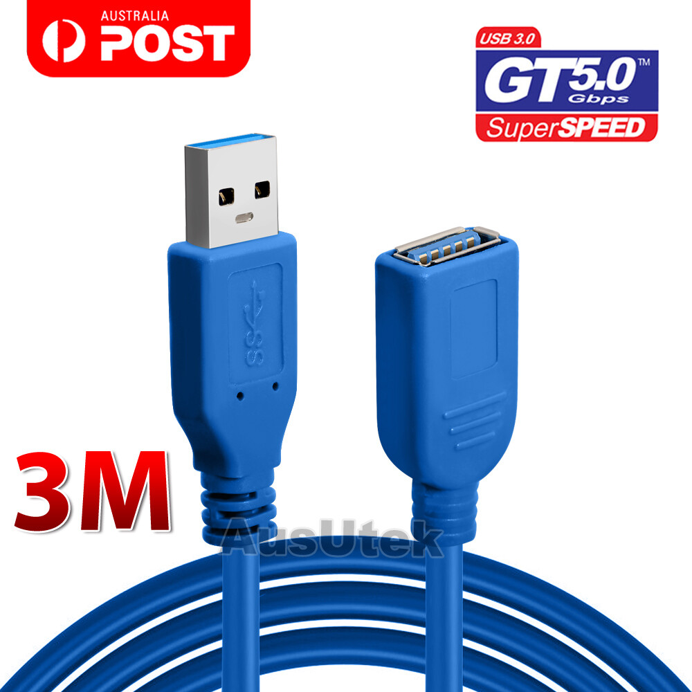 New USB 3.0 Super Speed Extension Cable Insulation Protected Male to Female Aus
