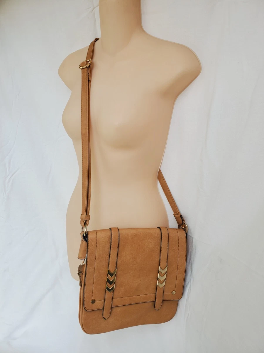 Brown Vegan Leather Double Zipper Flap Crossbody Purse Bag