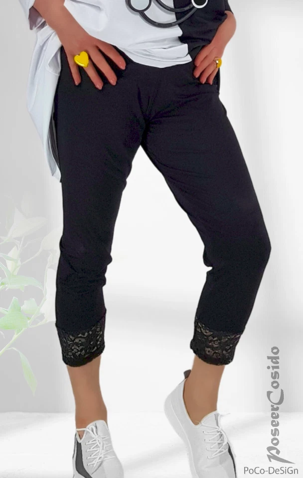 LAGENLOOK 7/8 Leggins Hose Spitze schwarz XL-XXL-XXXL 42 44 46 48 50 52 54 56 58 - Bild 2 von 4