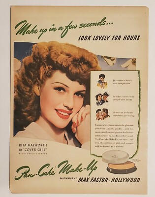 Original 1943 Rita Hayworth Max Factor Make-up ad  