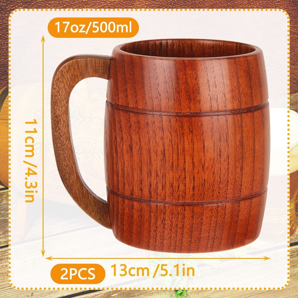 2 Pieces 17 oz Wooden Beer Mugs Wood Drinking Cup Wood Beer Stein