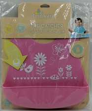 BRINWARE Silicone Garden Party Bib  BPA Free  Pink  9"x13"  NWT