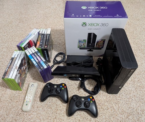 XBox 360 4GB Console with Kinect, 2 Controllers, Remote, and 15 Games Lot