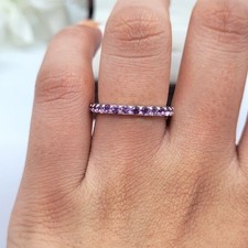 925 Sterling Silver Amethyst Stackable Ring Purple Gemstone Eternity Wedding Ban