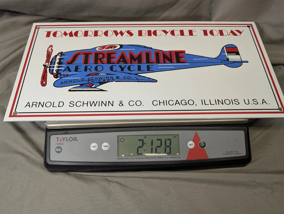 "Letrero vintage de porcelana usada Schwinn Streamline Aero bicicleta 16""x8"" Excelle" Foto 2 de 4