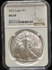2026 American Silver Eagle NGC MS69 ASE US Graded Coin Slab (124)