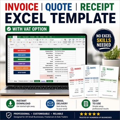Rechnungsbeleg Angebot, Rechnungsvorlage, Rechnungsgenerator, Excel Tabelle UK