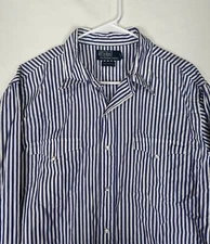 Vintage Polo Ralph Lauren Pearl Snap Shirt Men's XL Blue White Stripe Western