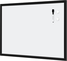 Magnetic Dry Erase Whiteboard, 35"W X 23"H, Black Wooden Frame, Wall-Mounted for