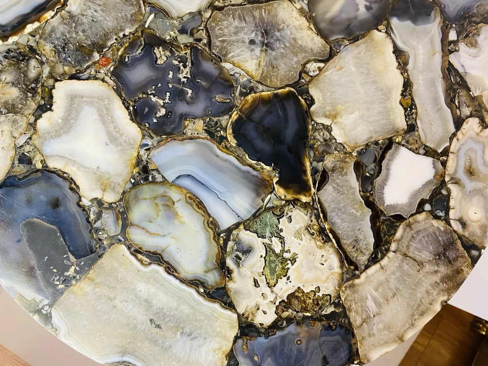 Consola/Trípode de mesa auxiliar cromado 18,2 lb 16x21 de ágata azul natural de colección Foto 3 de 4