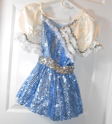 Girls Art Stone Sparkly Sequin Blue/White 2pc Leotard & Skirt Dance Costume LC