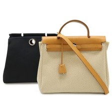 HERMES Aile Bag PM Handbag 2WAY Backpack Twill GM Leather Beige Black Light Brow