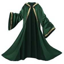 TOONRAIN Velvet Wizard Hooded Robe for Adult, Medieval Cape 59", Green