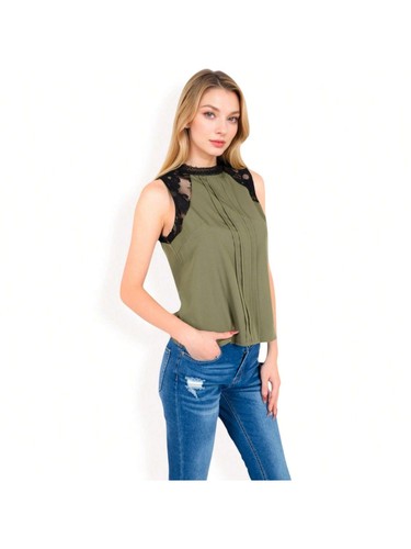 Women's Sleeveless Blouse With Lace Yoke And Pleated Front - Bild 21 von 28