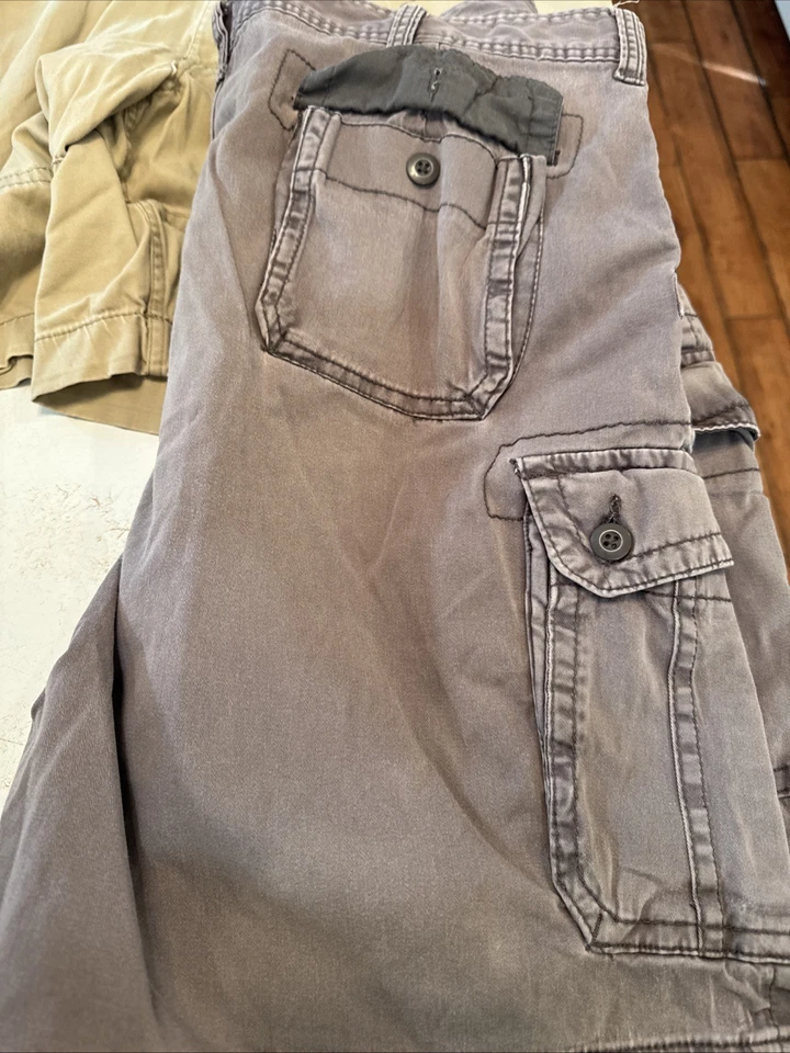 Lote de 2 Pantalones Cortos Fundición Para Hombre Talla 48 Gris Caqui Carga Mezcla Algodón Desteñido Grunge Foto 3 de 4