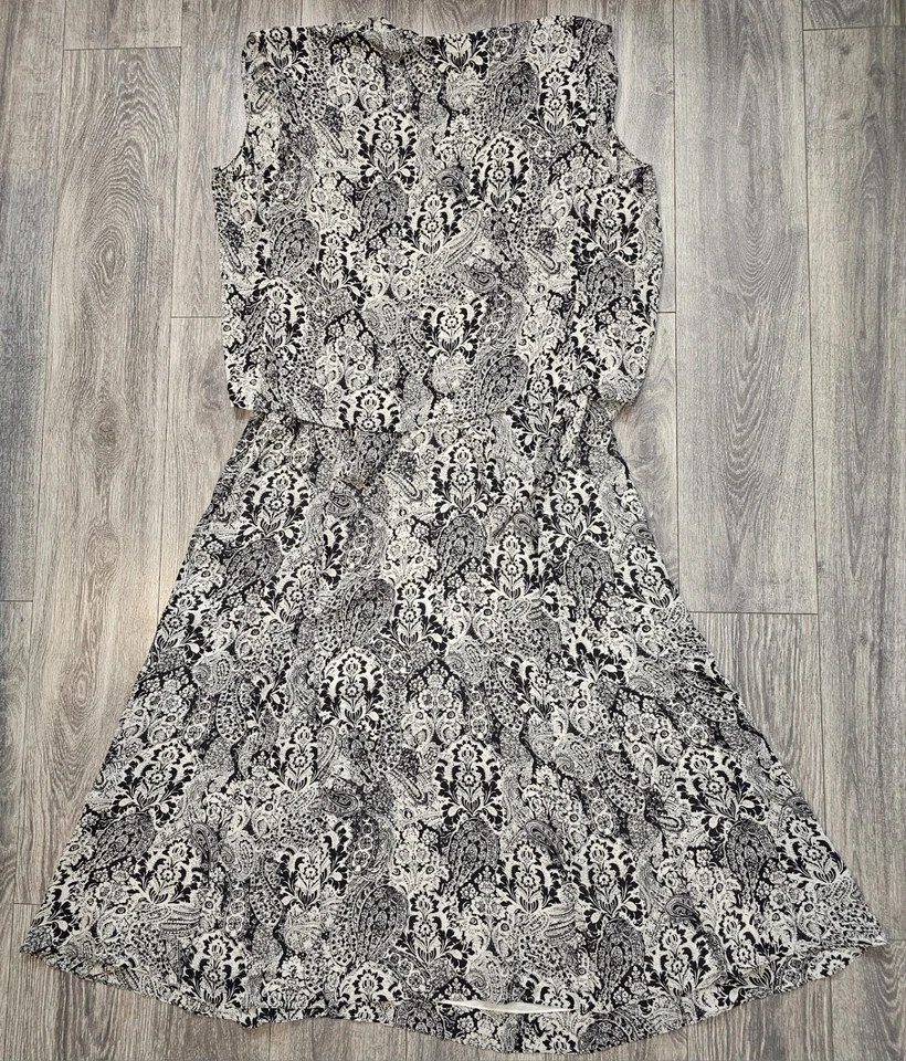 Conjunto Chaleco y Falda Vintage Jones New York Seda 2 Piezas Floral Negro 24W Top 20W Falda Foto 3 de 4