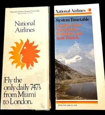 (2) Vintage National Airlines 1970's System Timetables & Flight Schedules
